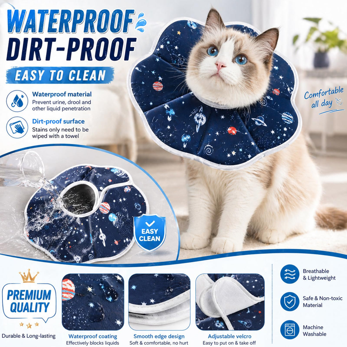 Soft Cat Recovery Cone Collar for Small Medium Cats V358