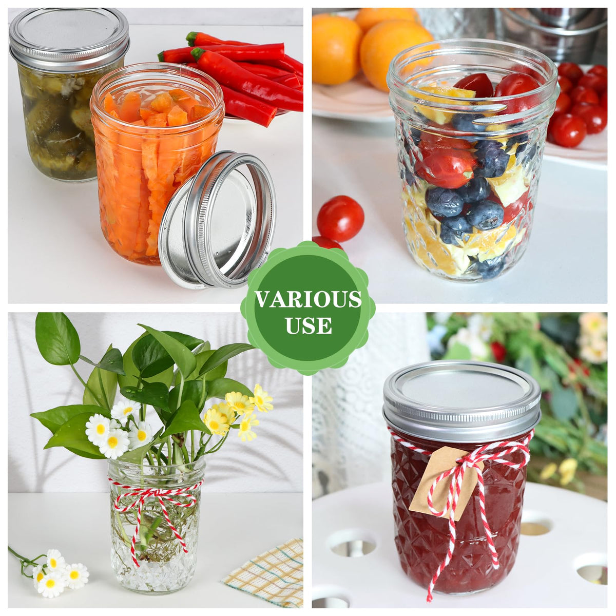 16oz Wide Mouth Mason Jars with Lids 6 Pack W83261