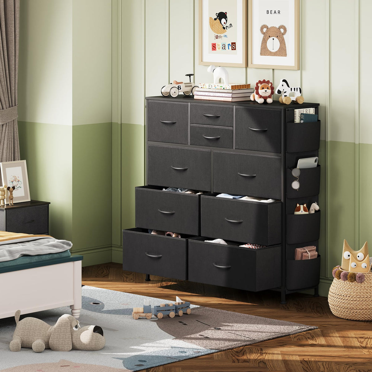 Black 10 Drawer Fabric Dresser W920