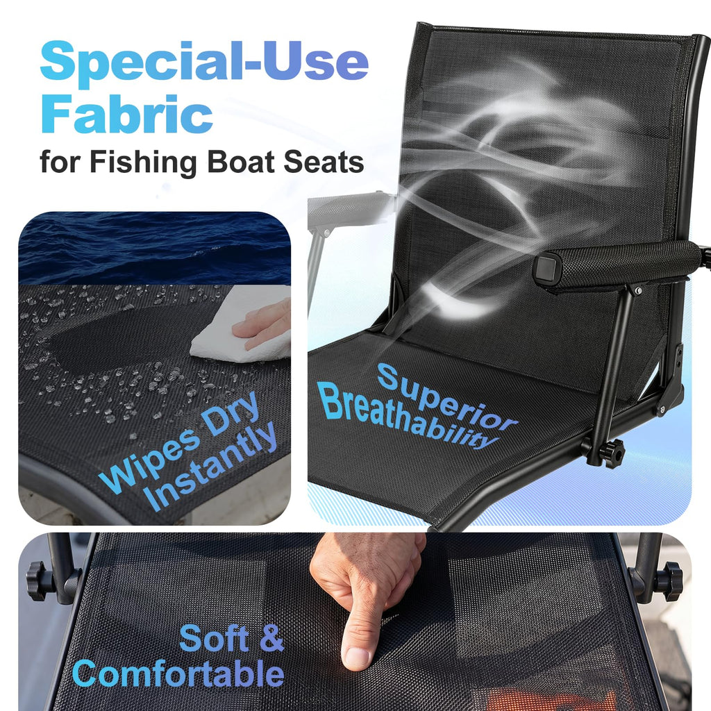 Fishing Boat Seat with Armrest, Mesh Fabric, Aluminum Frame, 350 LBS Capacity, Foldable M22383