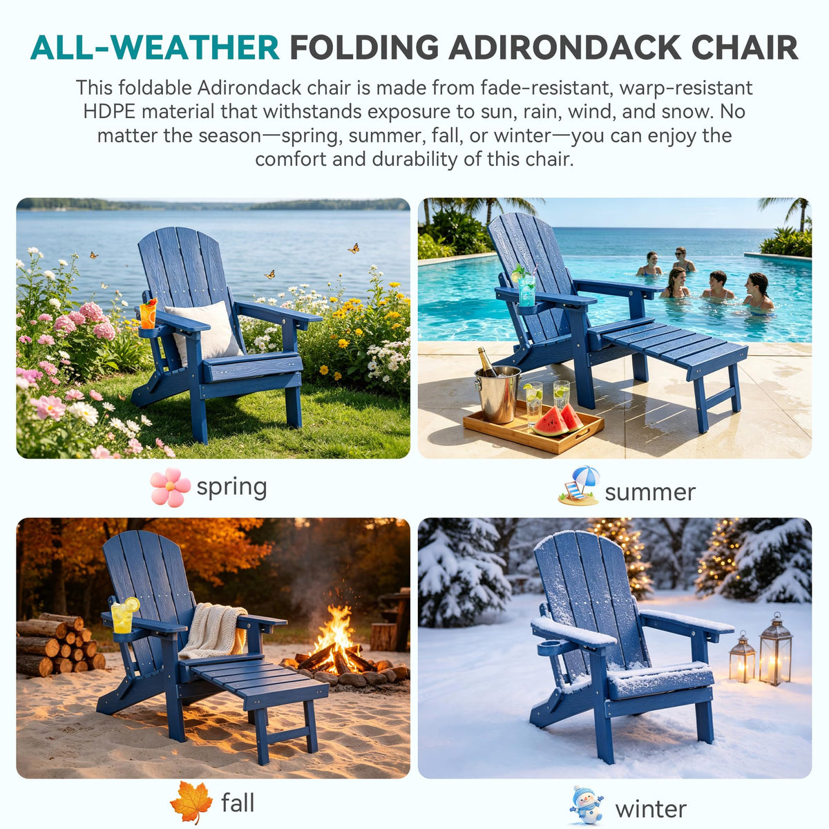 Folding Adjustable Adirondack Chairs Set of 2 with Footrest Y6069