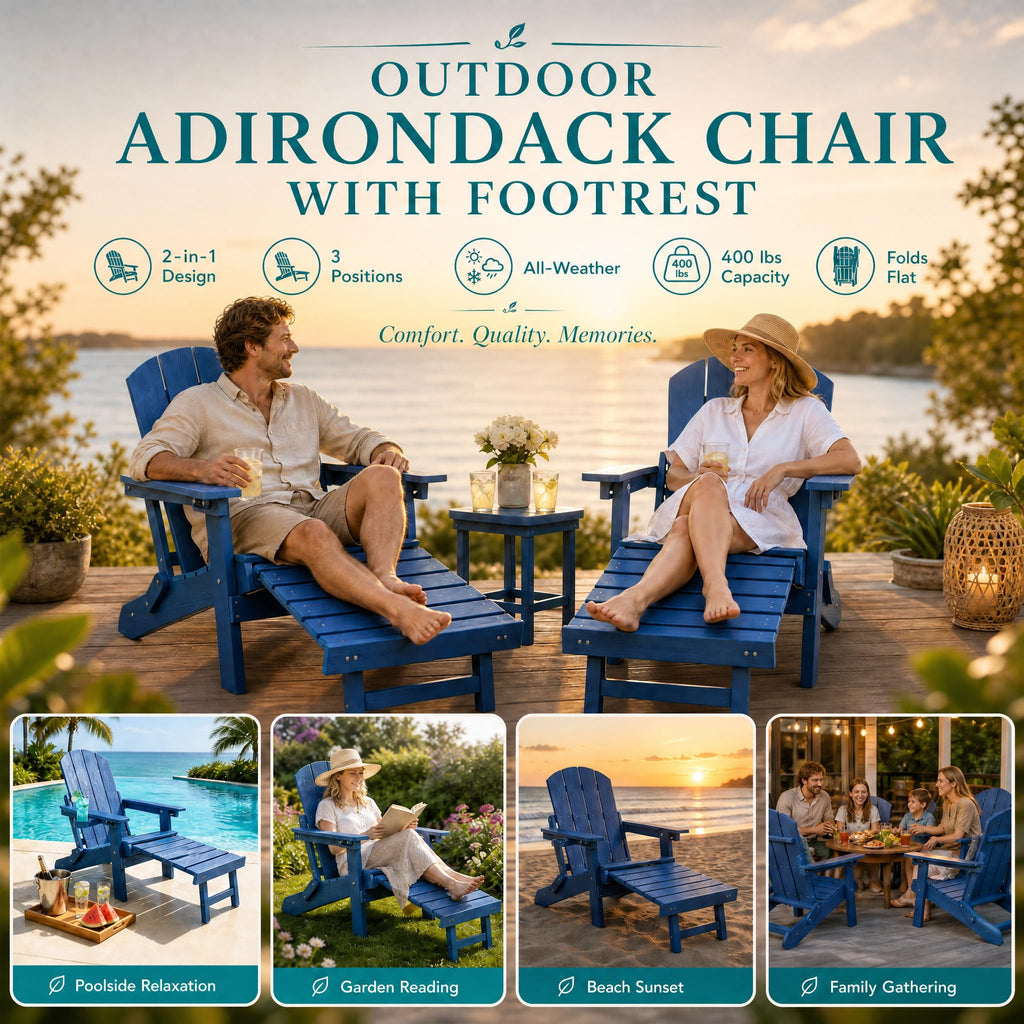 Folding Adjustable Adirondack Chairs Set of 2 with Footrest Y6069