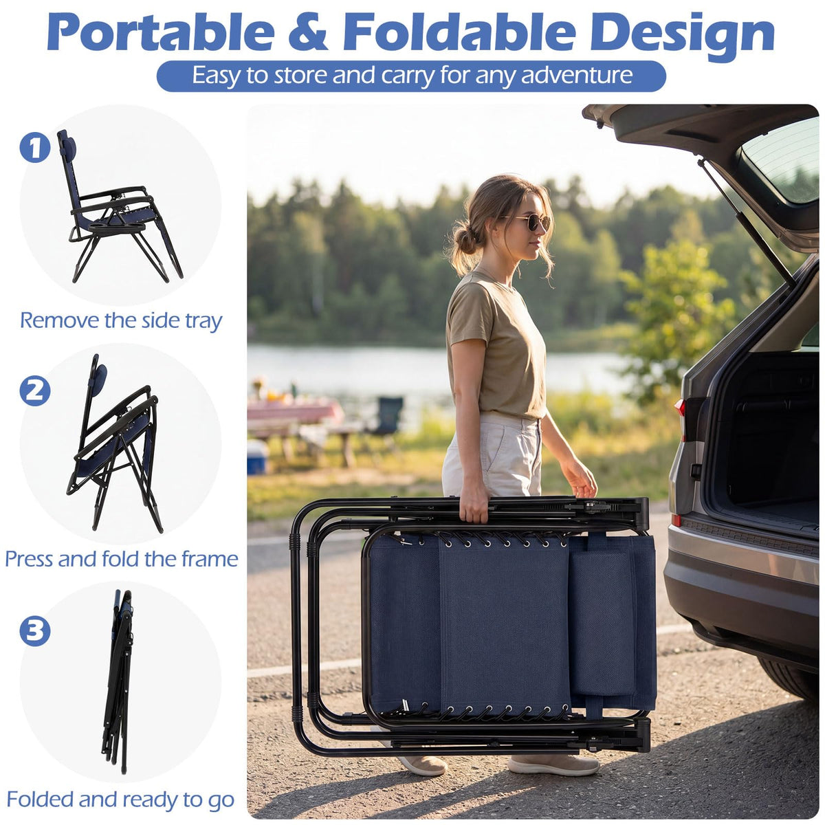 Zero Gravity Chairs Set of 2 Portable Folding Lounger with Pillow Cup Holder R456