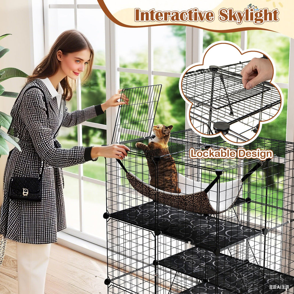 Black 4-Tier Metal Cat Cage with Hammock V228