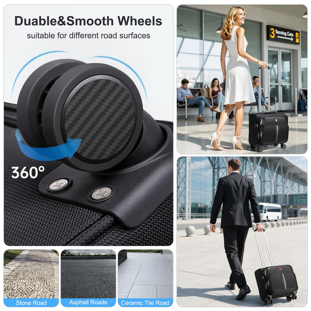 Black 16-Inch Underseat Carry-On Luggage with 4 Spinner Wheels L814460