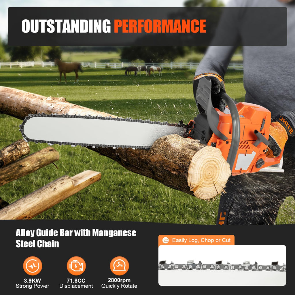 Gas Powered Chainsaw, 71.8cc 2-Stroke, 24 Inch M235755