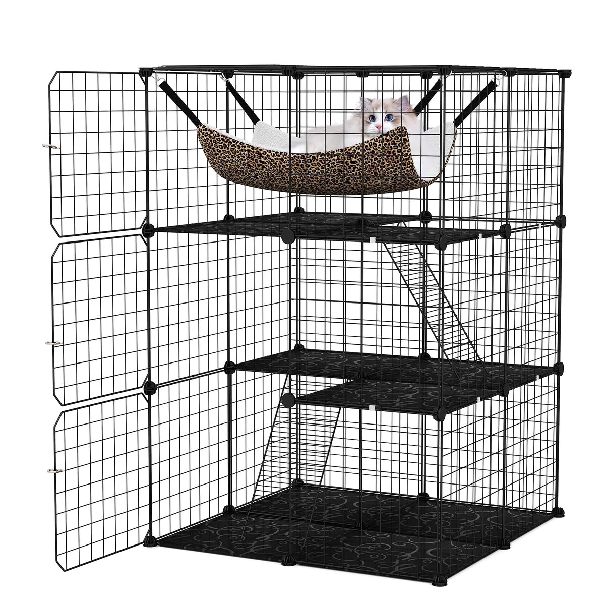 Black 4-Tier Metal Cat Cage with Hammock V228