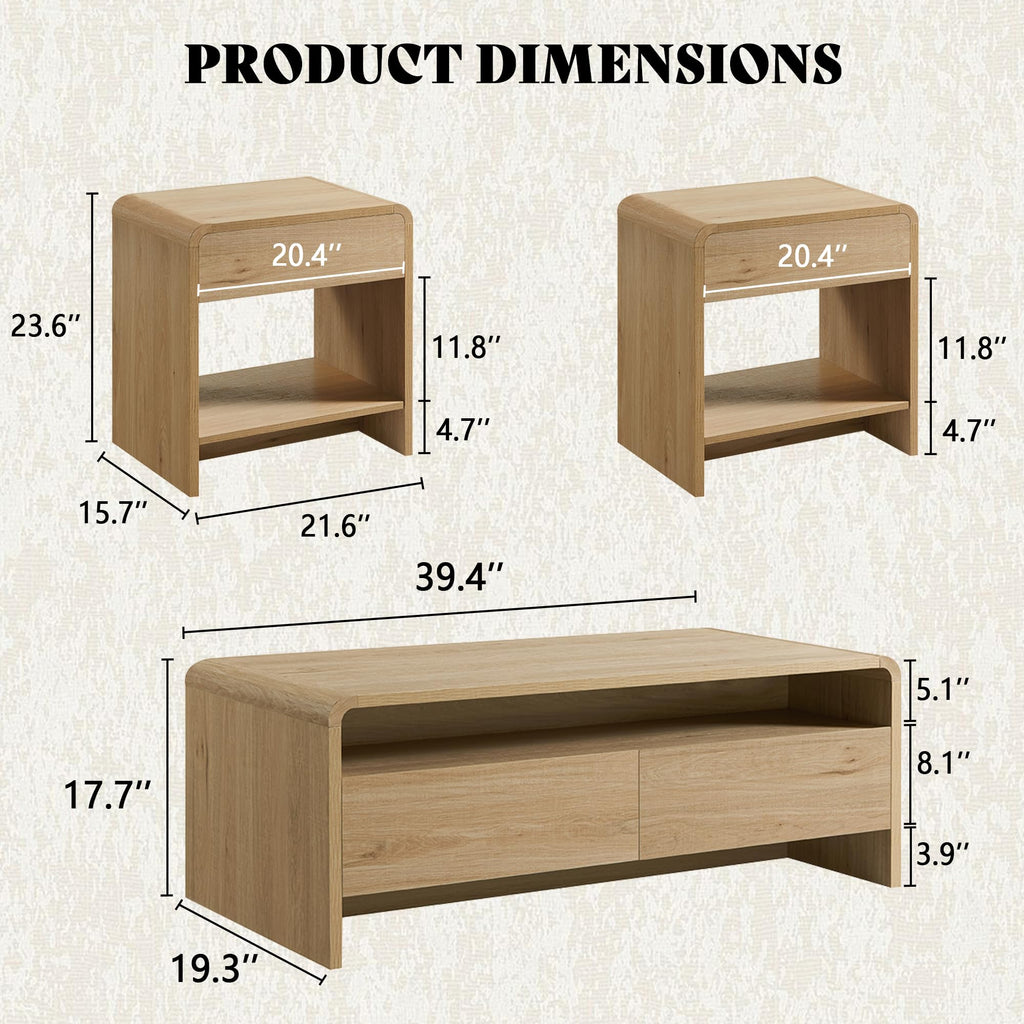 3-Piece Coffee Table Set with 2 End Tables U8187