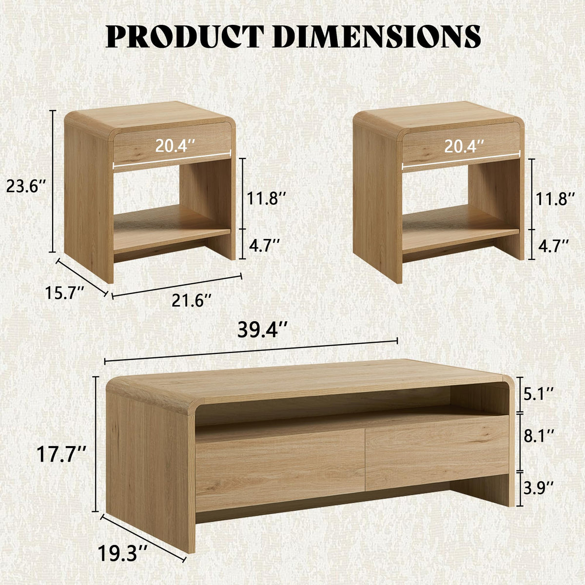 3-Piece Coffee Table Set with 2 End Tables U8187