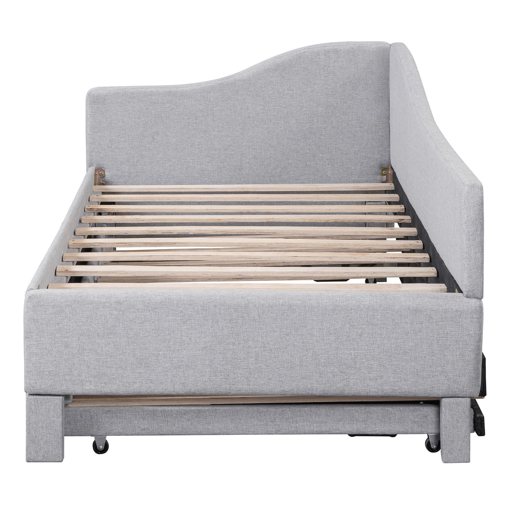 Twin Size Linen Extendable Upholstered Daybed with Pop Up Trundle U6402