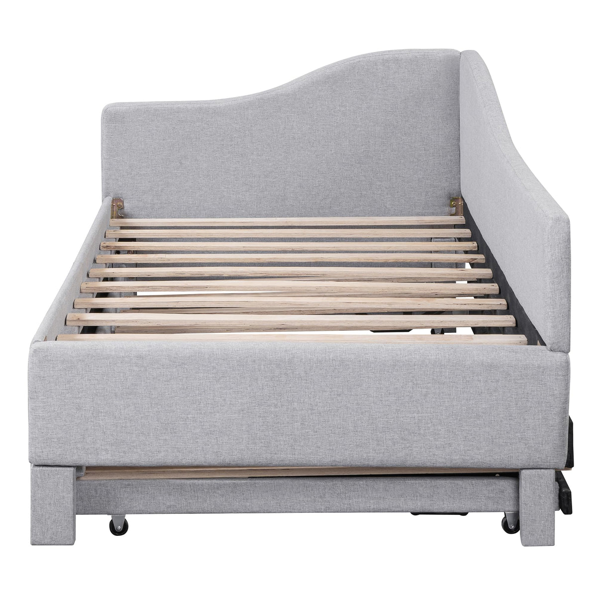 Twin Size Linen Extendable Upholstered Daybed with Pop Up Trundle U6402
