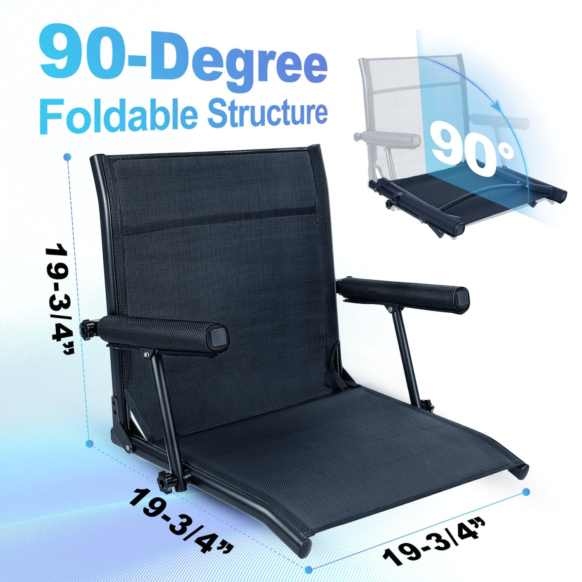 Fishing Boat Seat with Armrest, Mesh Fabric, Aluminum Frame, 350 LBS Capacity, Foldable M22383
