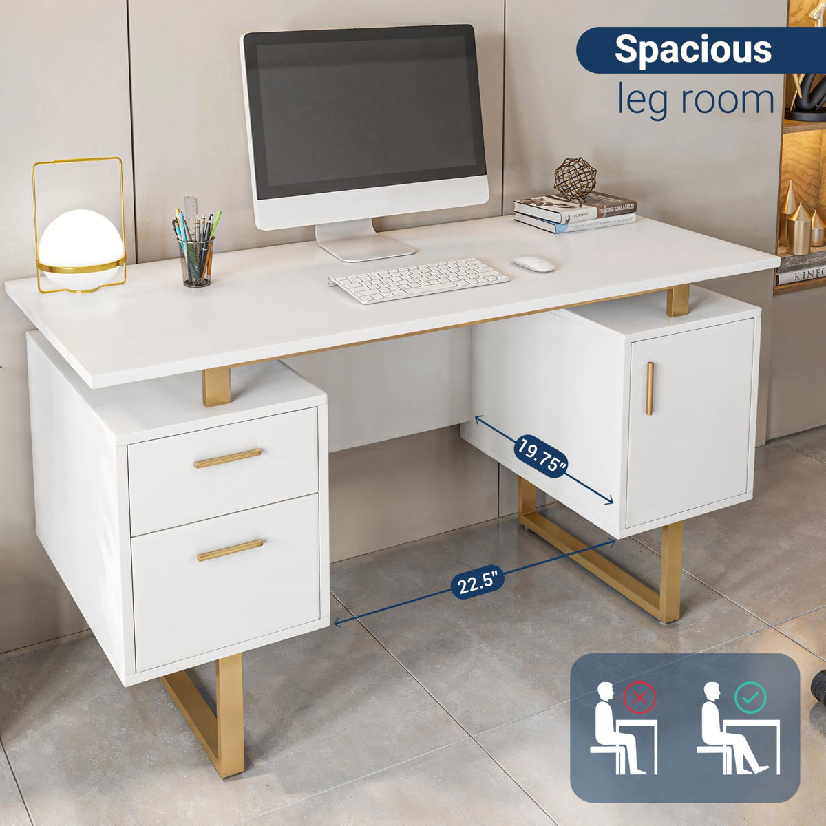 51"W Computer Desk with 2 Drawers & Storage Cabinet O38912