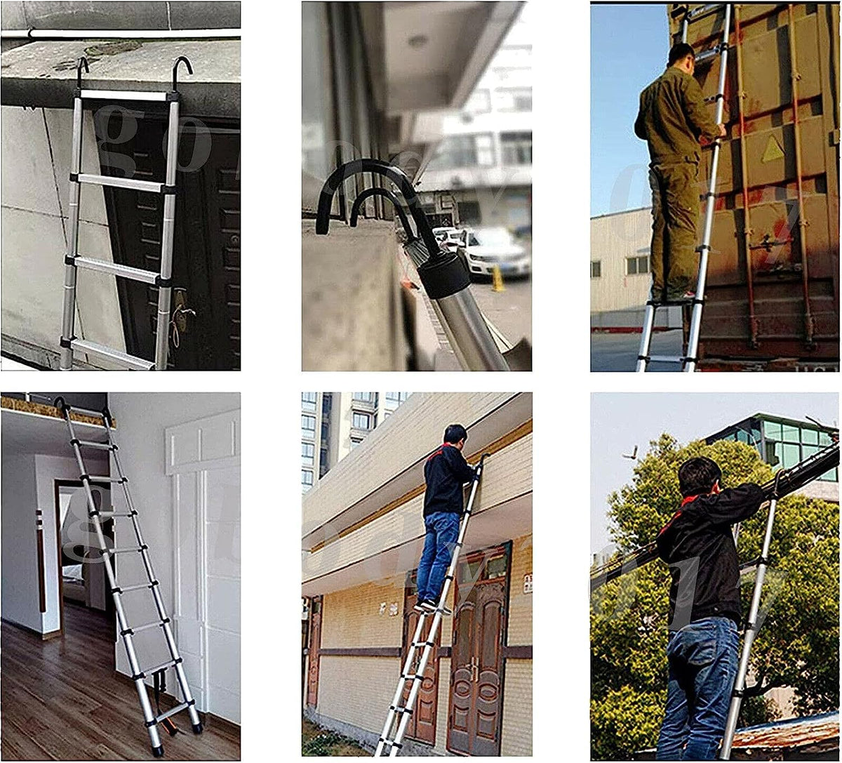 20FT Aluminum Telescoping Ladder with 2 Detachable Hooks, 330 lb Capacity B127