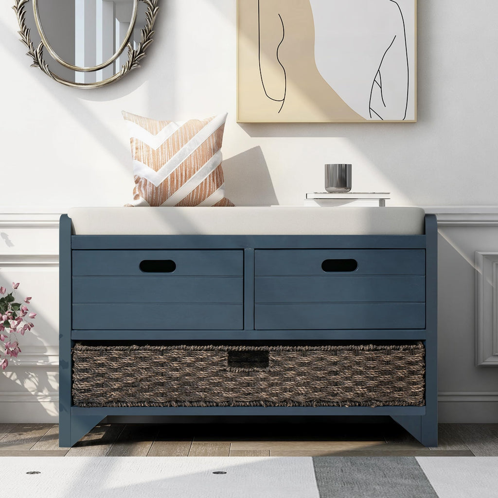 Navy Storage Bench with Drawers and Basket U16775