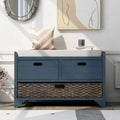 Navy Storage Bench with Drawers and Basket U16775
