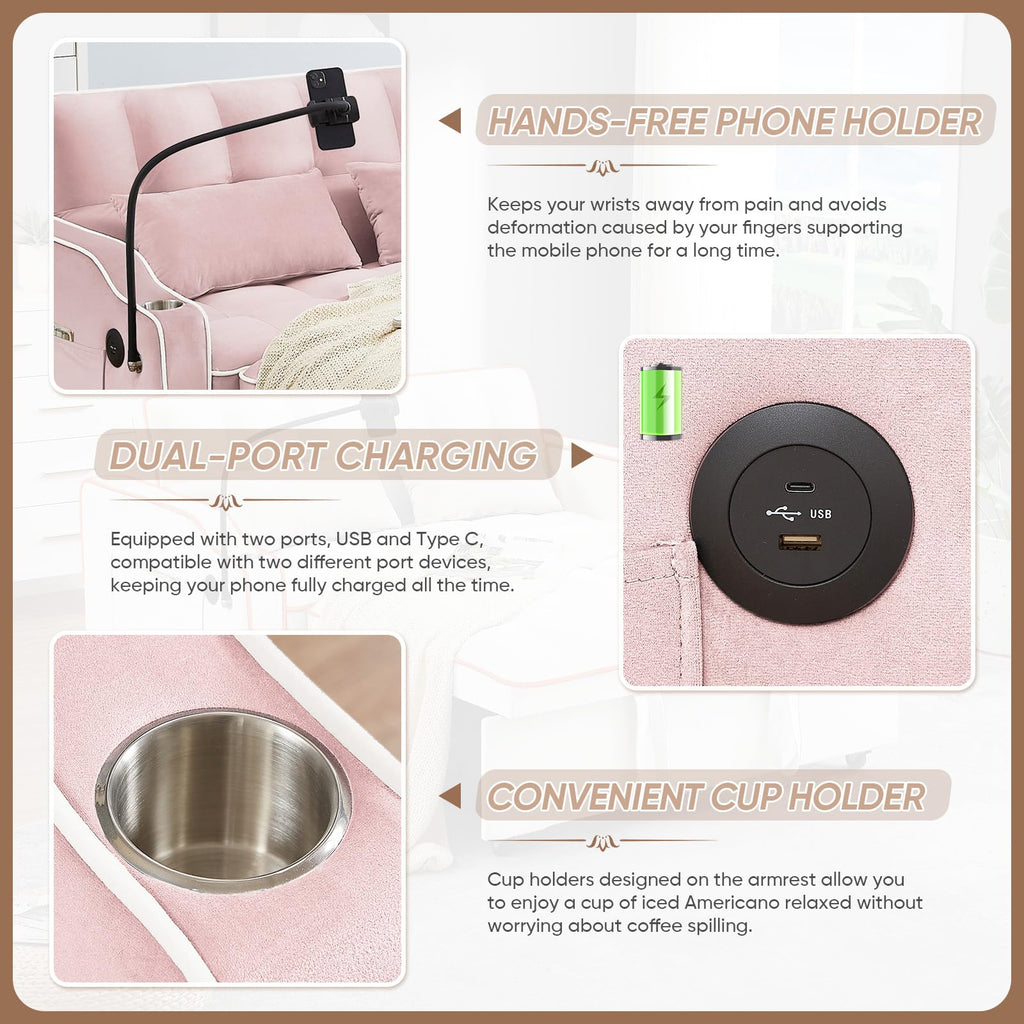 Pink Velvet Convertible Sleeper Sofa Bed F1920