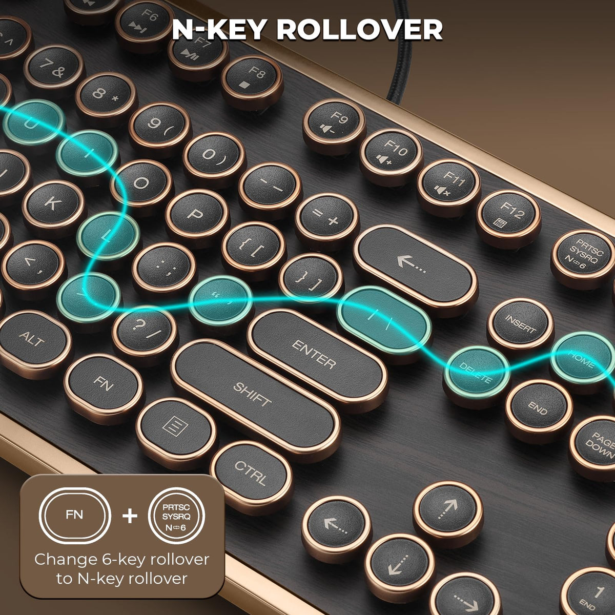 Wired Full-Size 104 Keys Mechanical Keyboard with Round Keycaps C20282