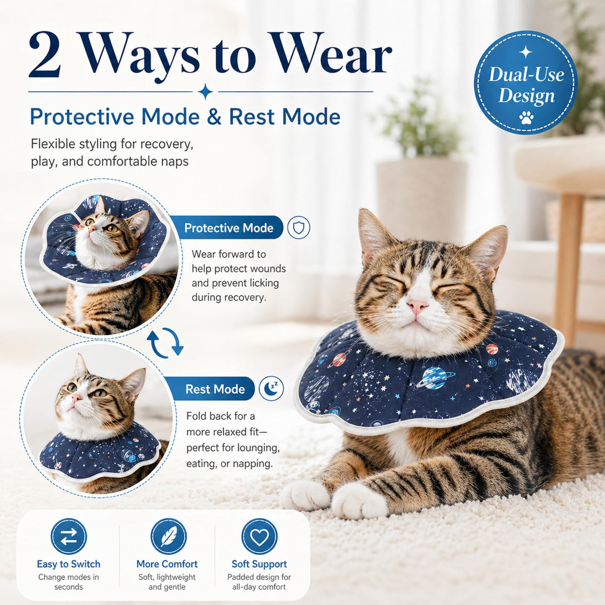 Soft Cat Recovery Cone Collar for Small Medium Cats V358