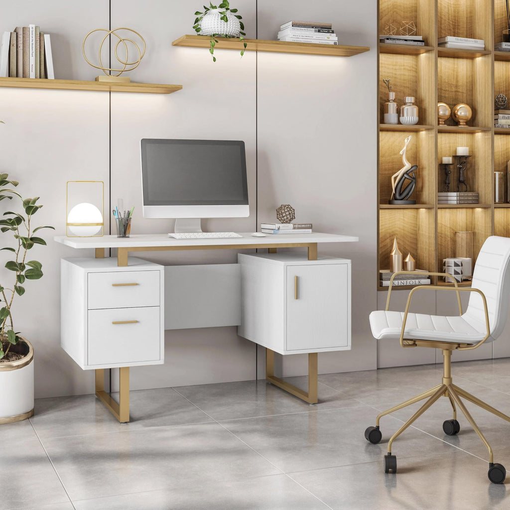 51"W Computer Desk with 2 Drawers & Storage Cabinet O38912