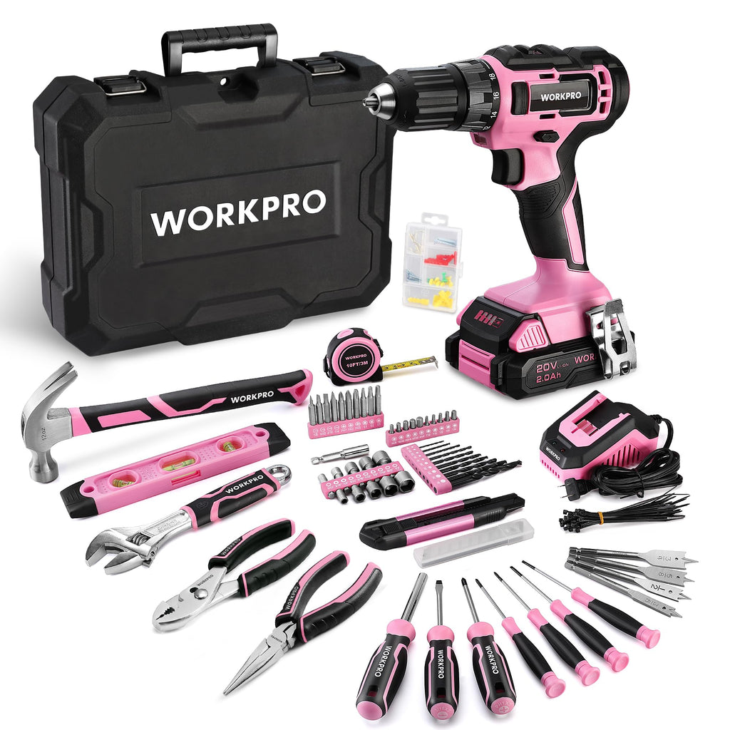 Pink Cordless Drill and 141-Piece Home Tool Kit E9122