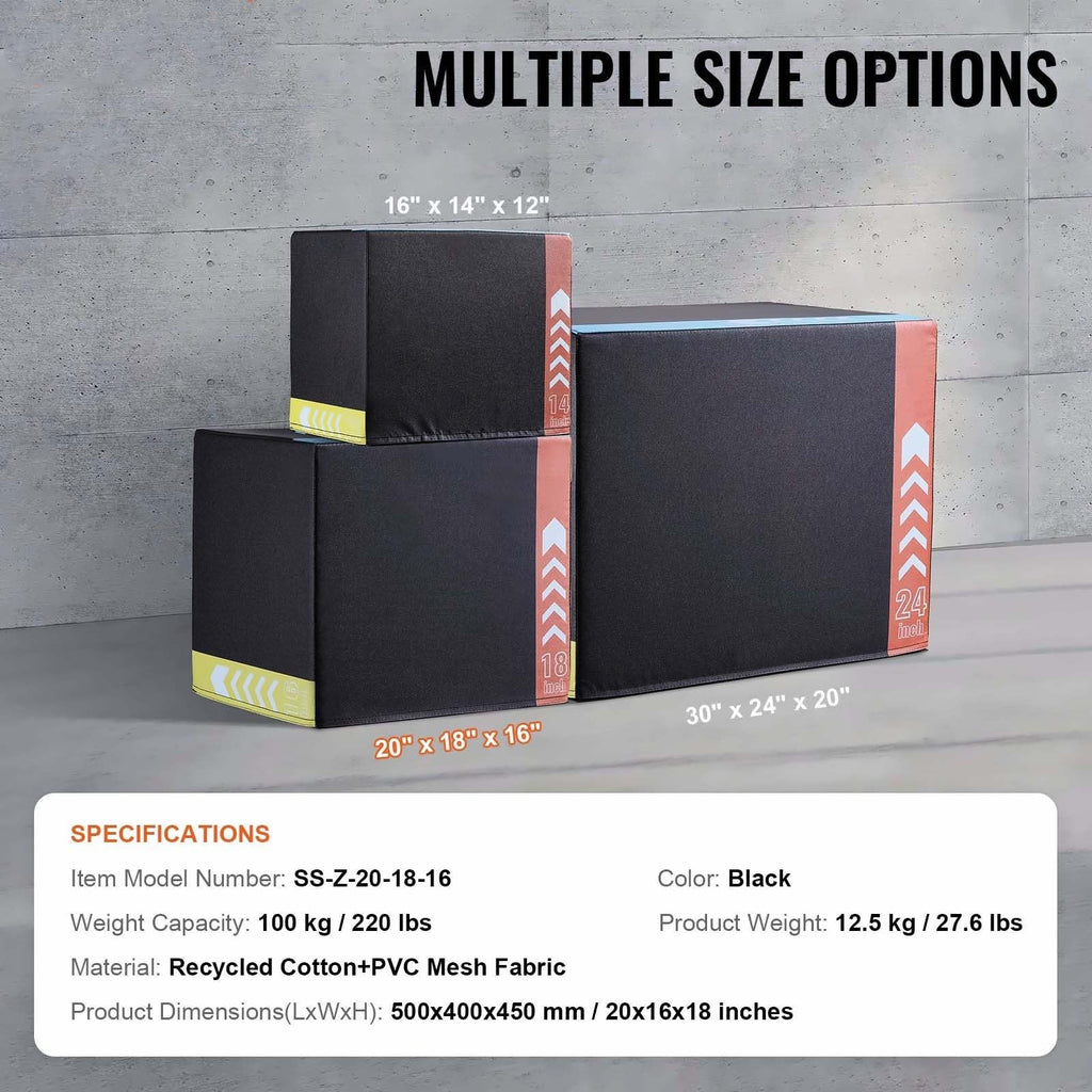 20/18/16 Inch Black Anti-Slip Plyo Box U643