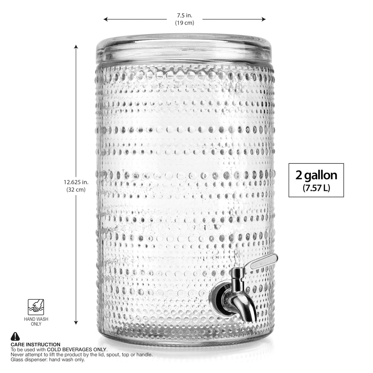 2 Gallon Clear Glass Beverage Dispenser with Stainless Steel Spigot F222