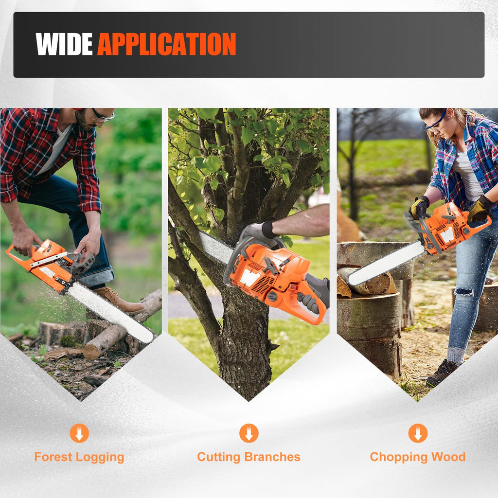 Gas Powered Chainsaw, 71.8cc 2-Stroke, 24 Inch M235755