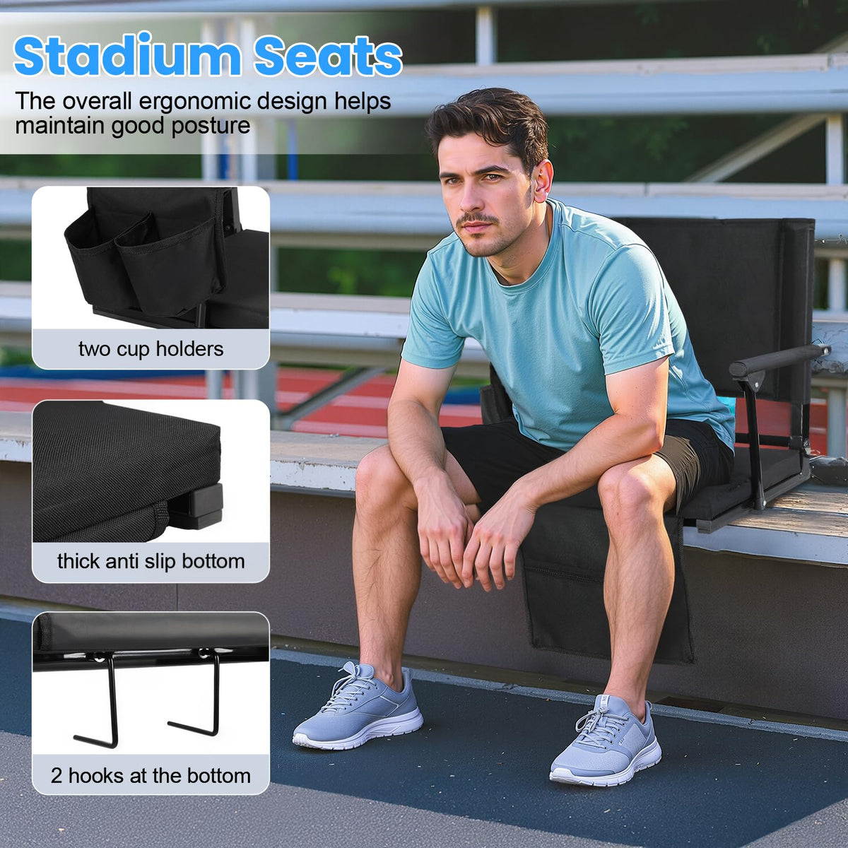 2 Pcs Folding Stadium Seat with Cup Holder F221