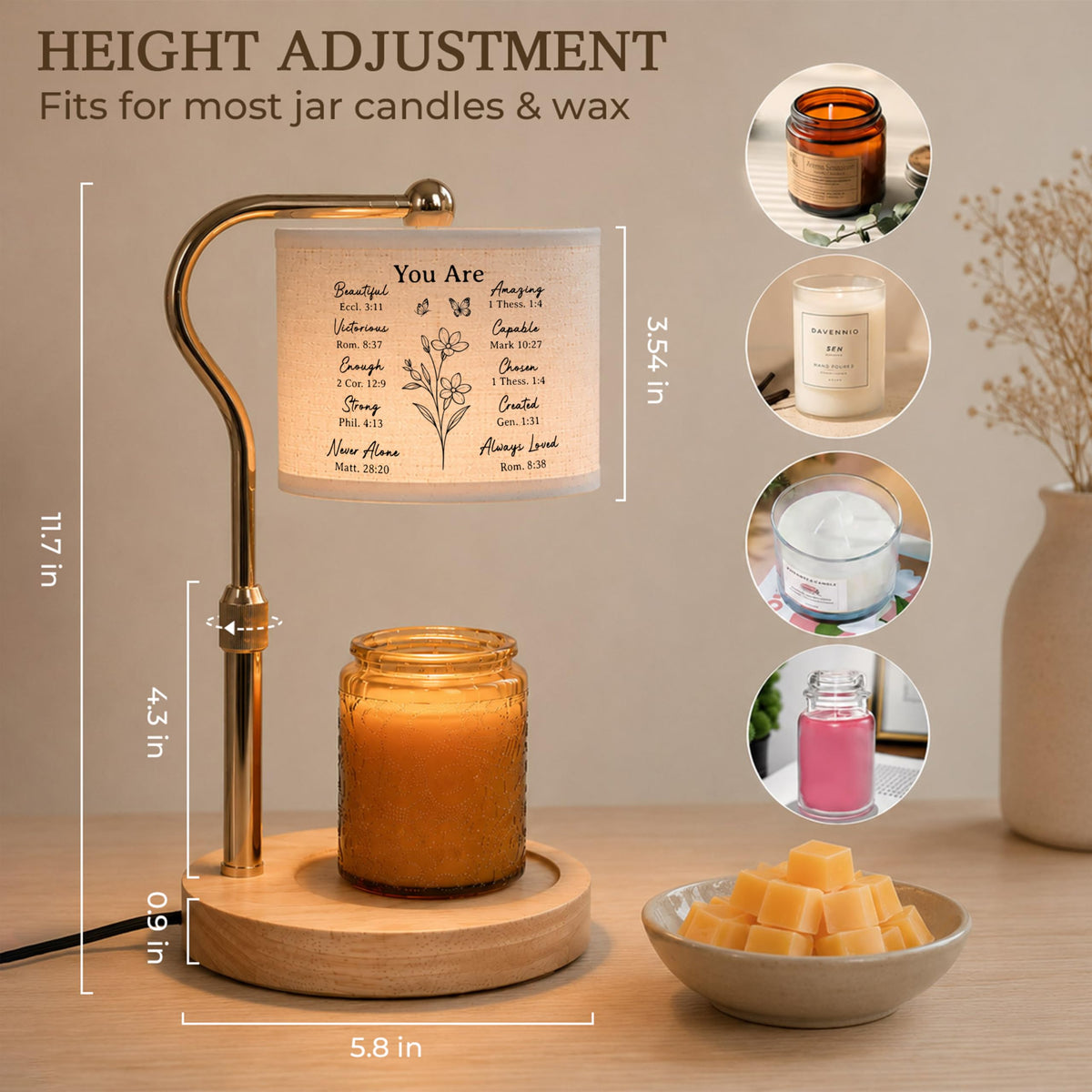 Candle Warmer Lamp with Timer Dimmable Height Adjustable B4093