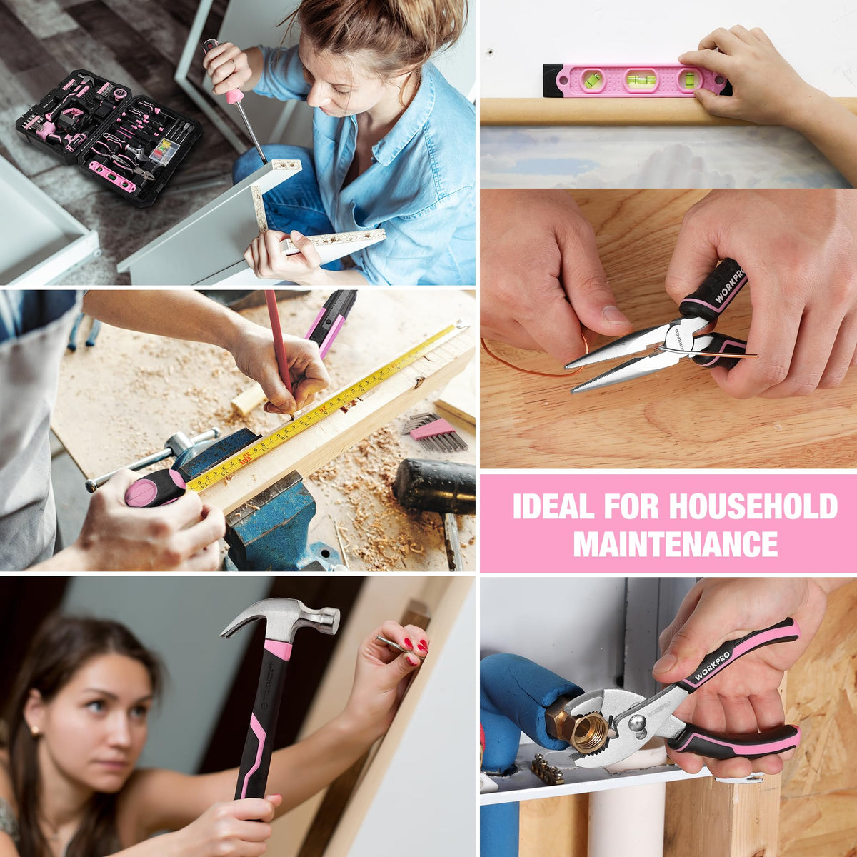 Pink Cordless Drill and 141-Piece Home Tool Kit E9122