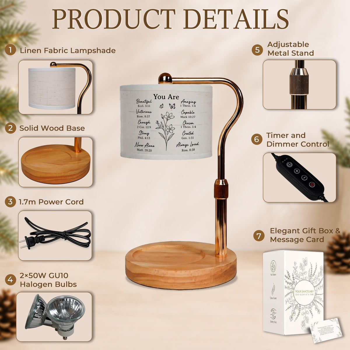Candle Warmer Lamp with Timer Dimmable Height Adjustable B4093