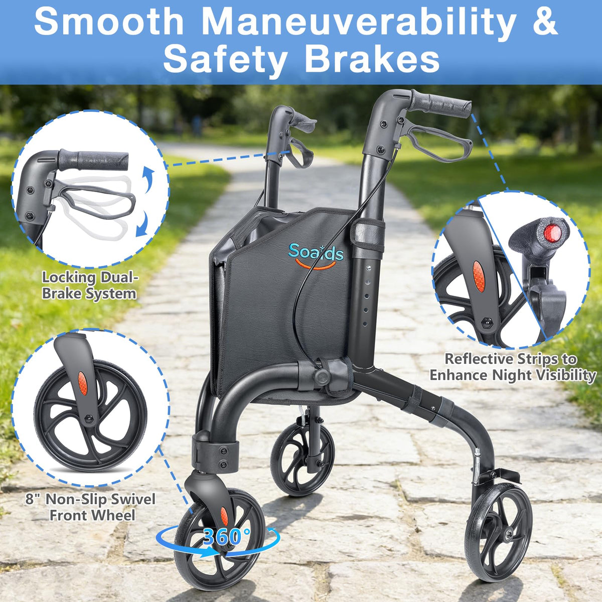 Lightweight Foldable 3 Wheel Walker V7490