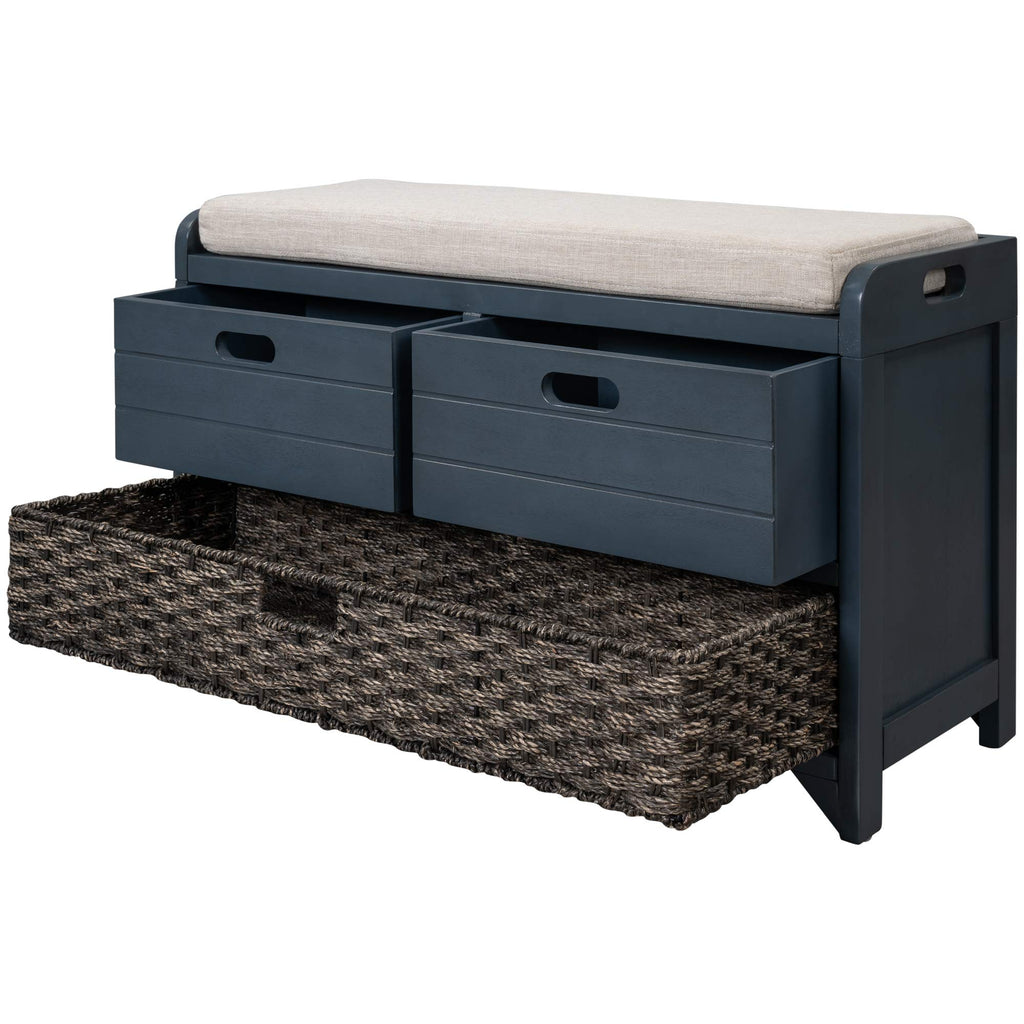 Navy Storage Bench with Drawers and Basket U16775