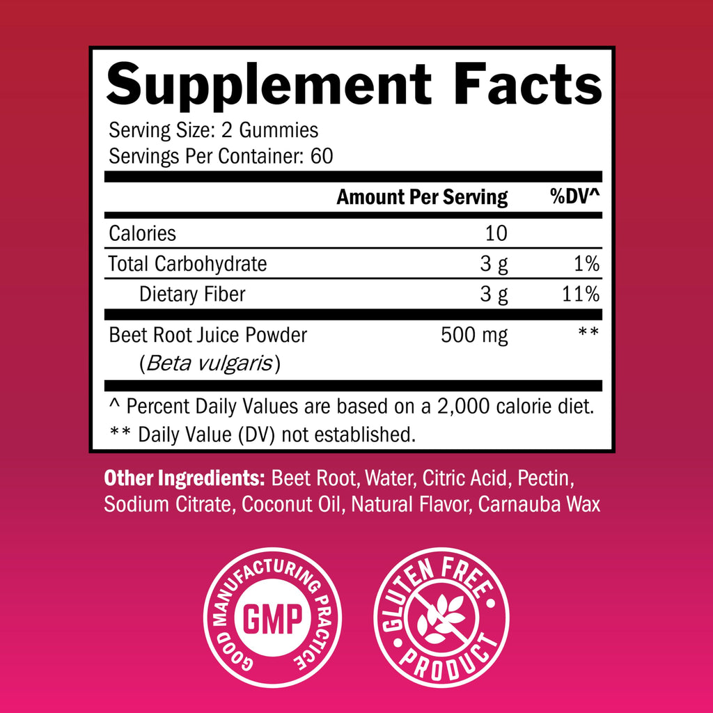 Sugar Free Beet Root Gummies Strawberry Flavor 120 Count H3125
