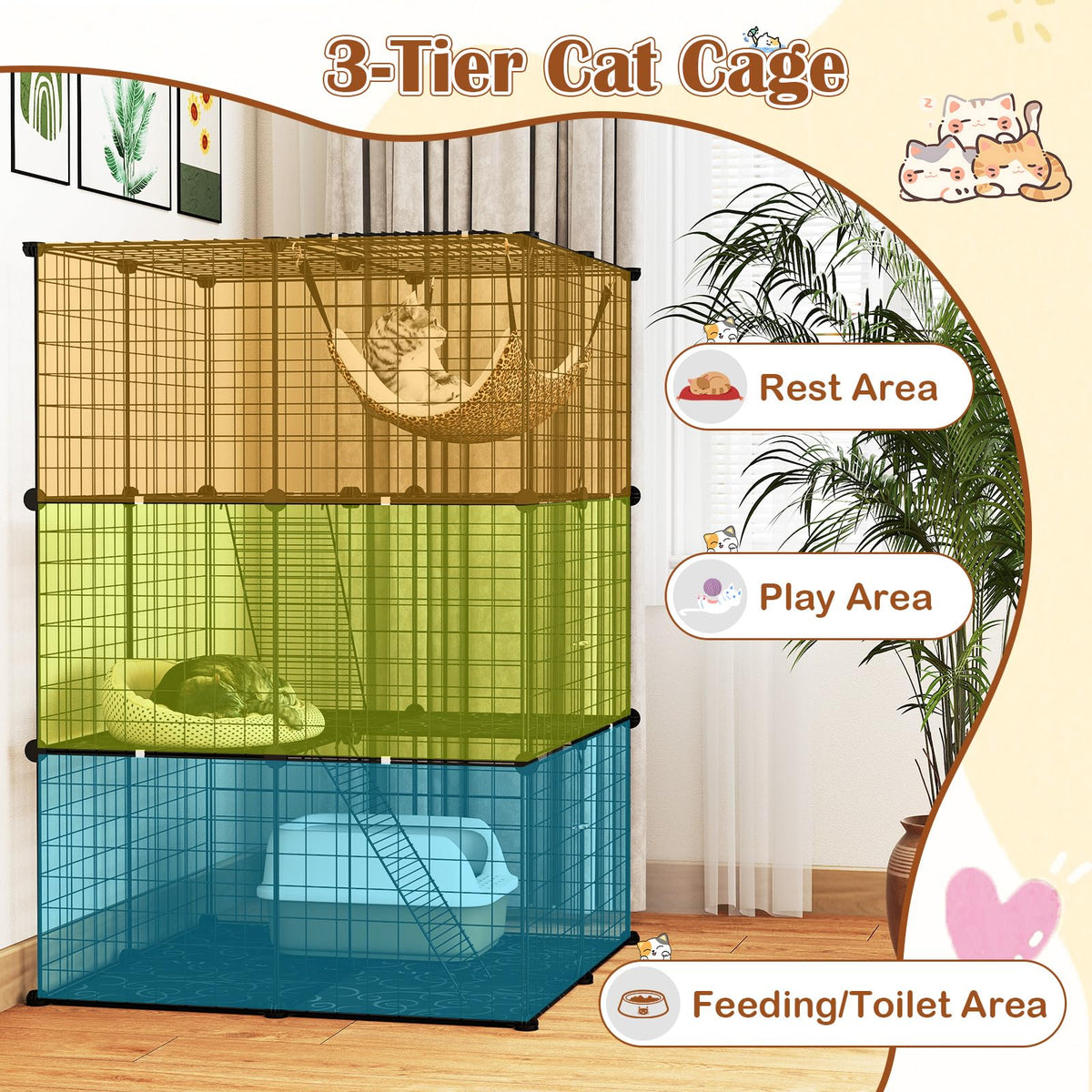 Black 4-Tier Metal Cat Cage with Hammock V228