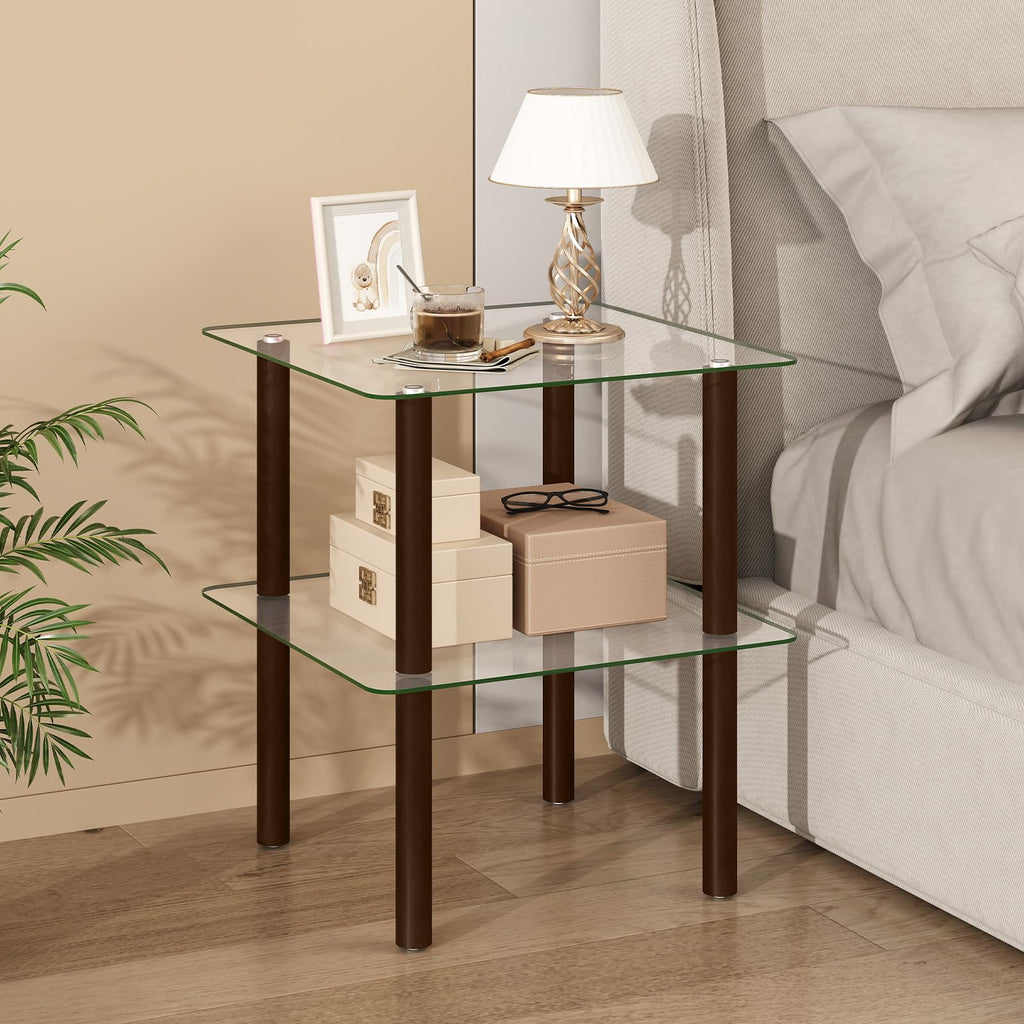 Square End Table Set of 2, 2-Tier Glass Top Sofa Side Table A641010