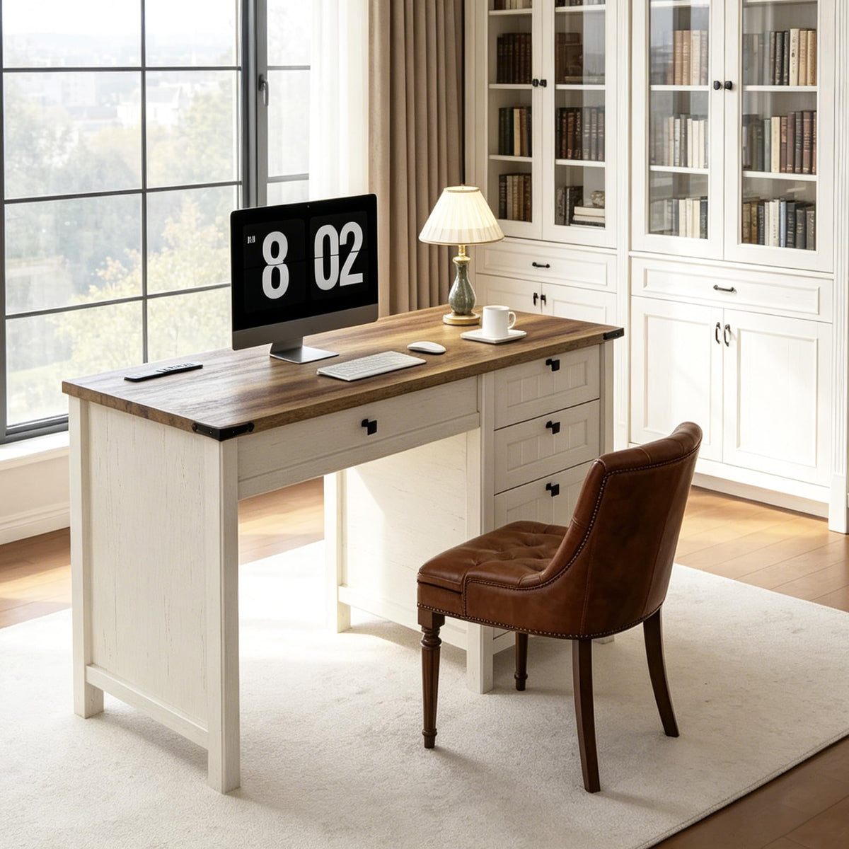 White Desk with Outlets & File Drawer V989991