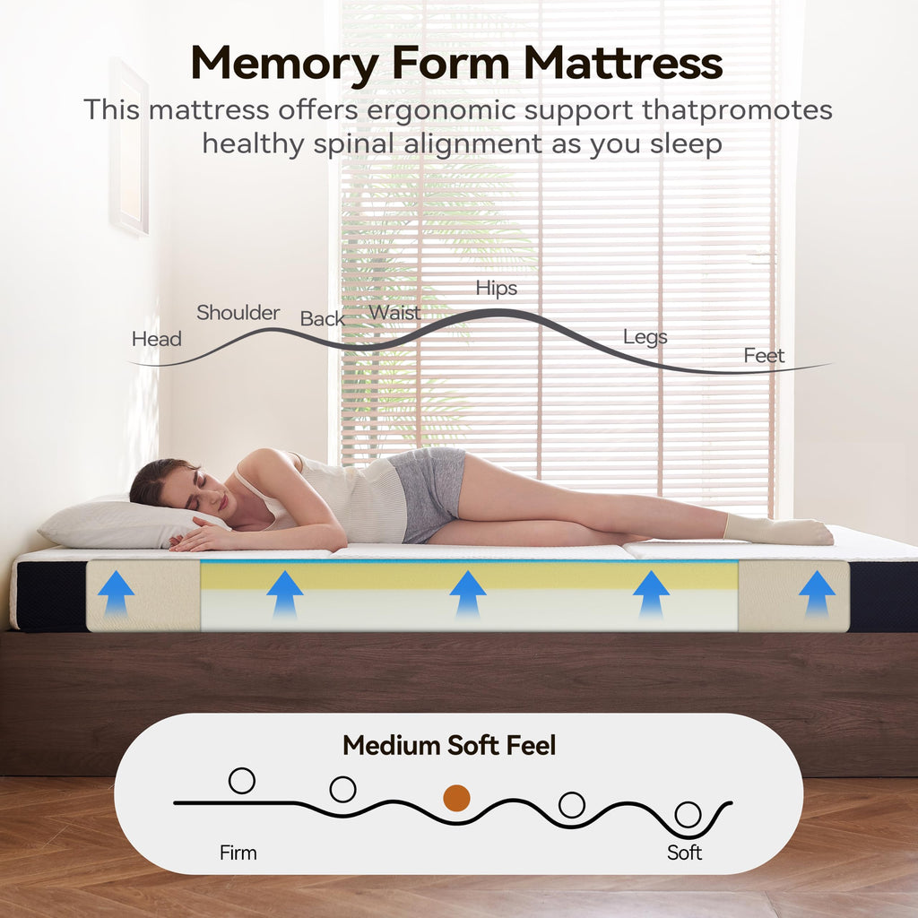 6 Inch Tri Fold Memory Foam Queen Mattress with Washable Cover J693