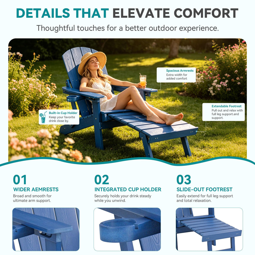 Folding Adjustable Adirondack Chairs Set of 2 with Footrest Y6069