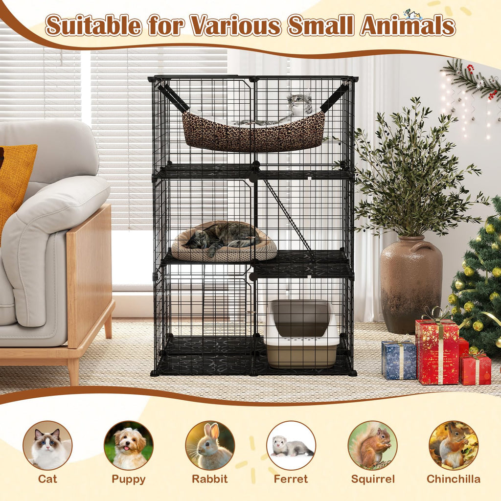 Black 4-Tier Metal Cat Cage with Hammock V228