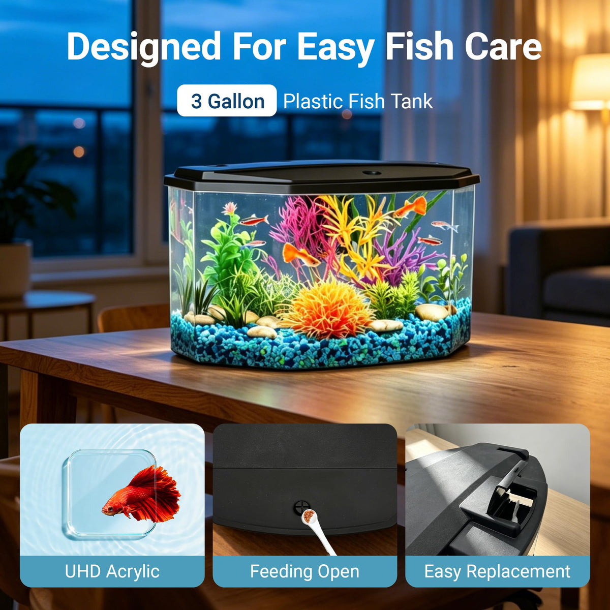 3-Gallon Plastic Aquarium Starter Kit with LED Lighting and Filtration U51387