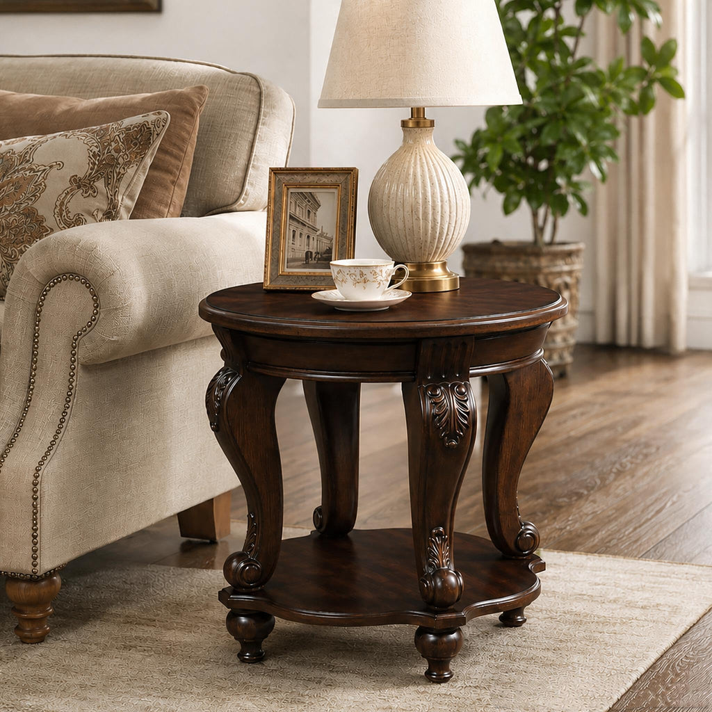 2 Tier Round Wood End Table F7662