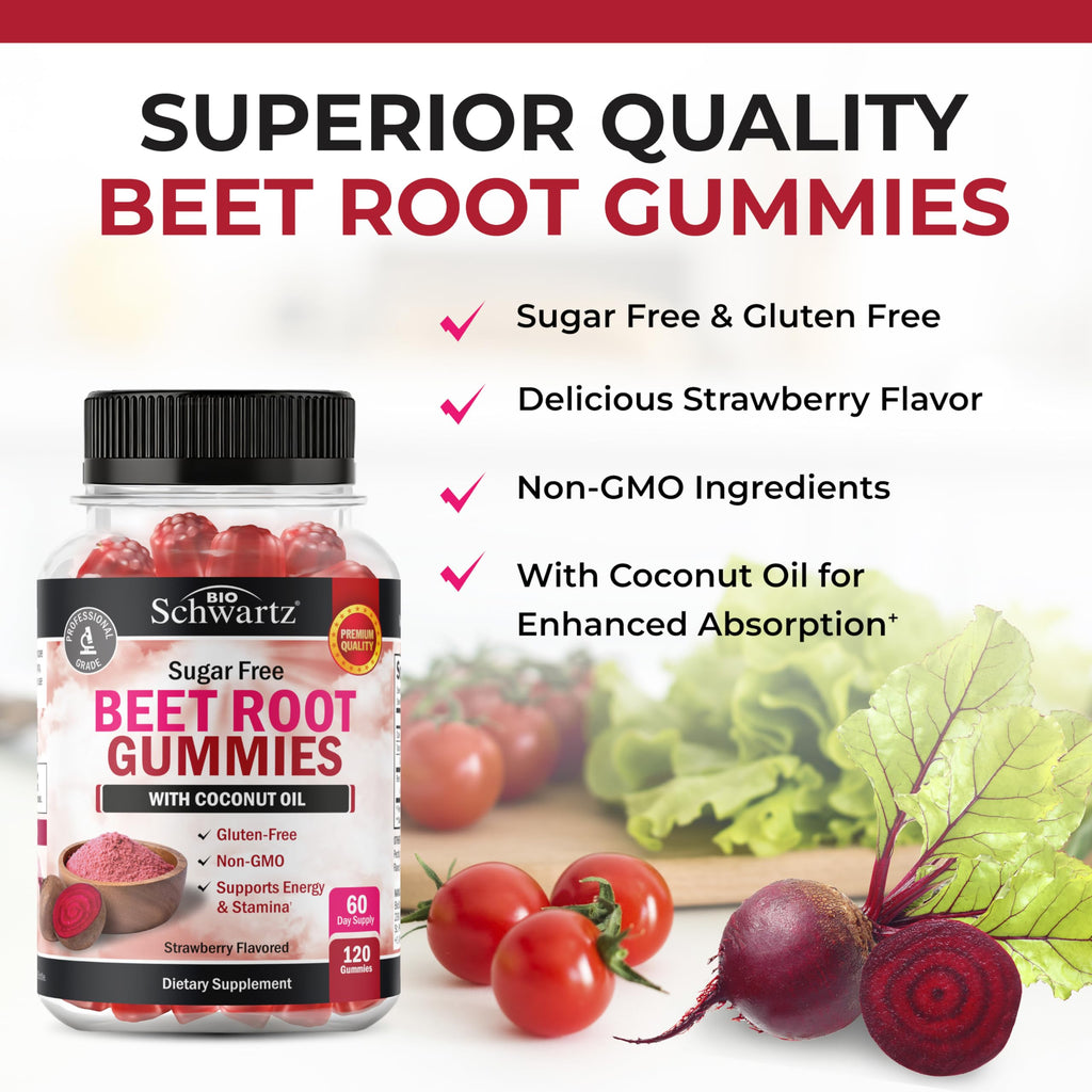 Sugar Free Beet Root Gummies Strawberry Flavor 120 Count H3125