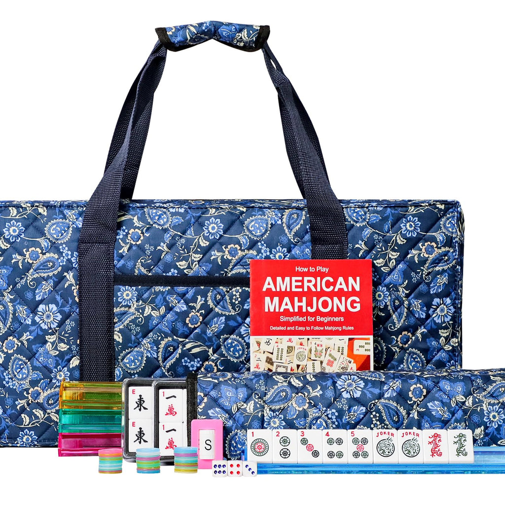 166 White Tiles Mahjong Set with Blue Carrying Bag T798