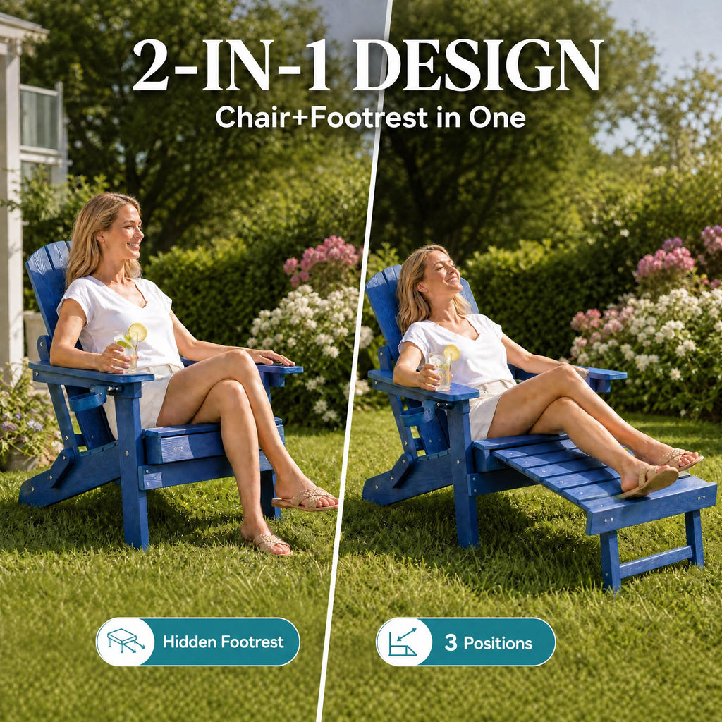 Folding Adjustable Adirondack Chairs Set of 2 with Footrest Y6069