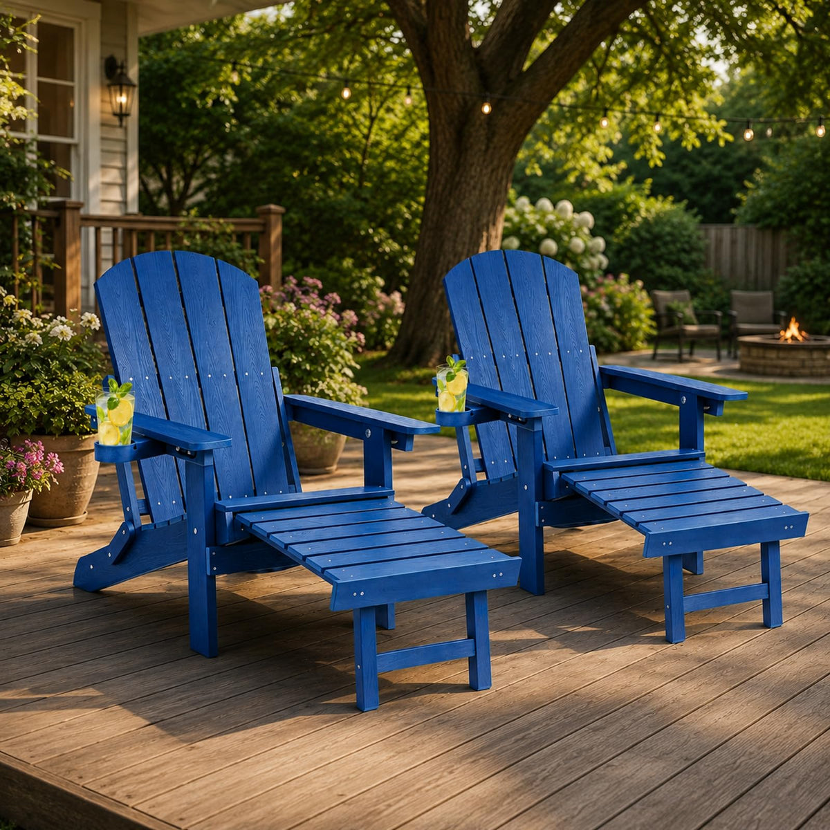Folding Adjustable Adirondack Chairs Set of 2 with Footrest Y6069
