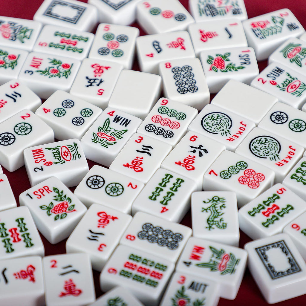 166 White Tiles Mahjong Set with Blue Carrying Bag T798