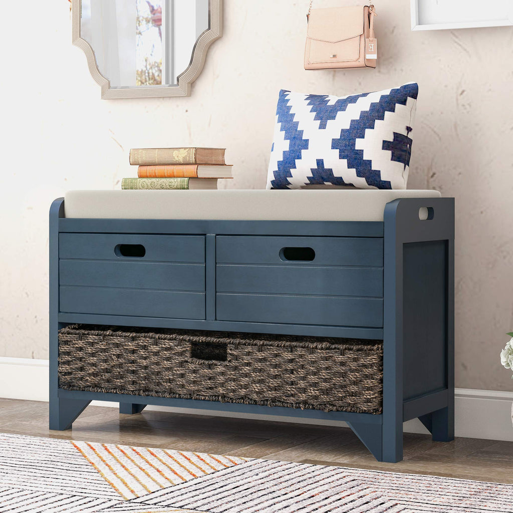 Navy Storage Bench with Drawers and Basket U16775
