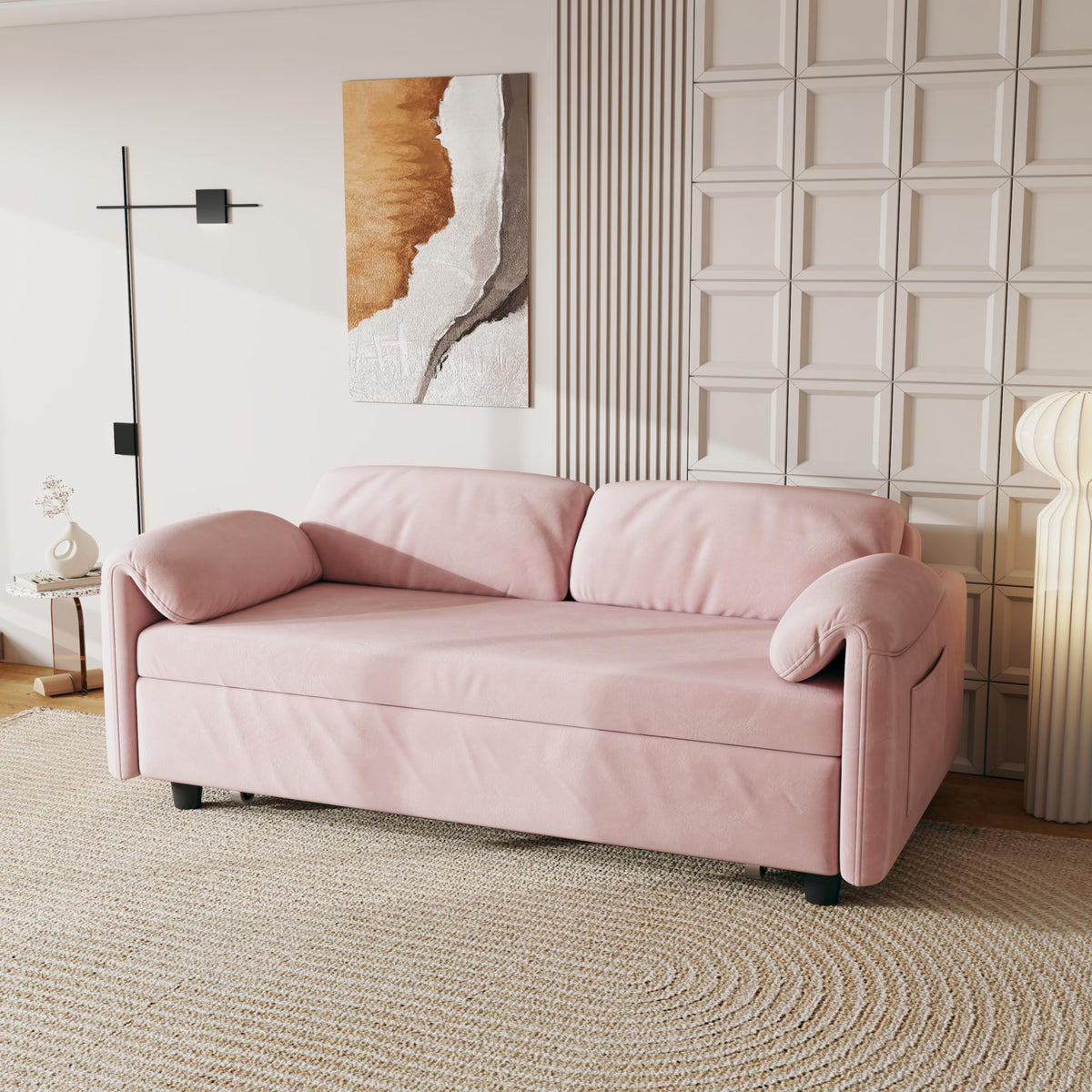 Pink Velvet 3 in 1 Convertible Sofa Bed P284841